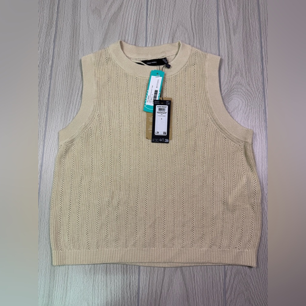 Stitch Fix Vero Moda Open-Stitch Sleeveless Knit in Light Beige